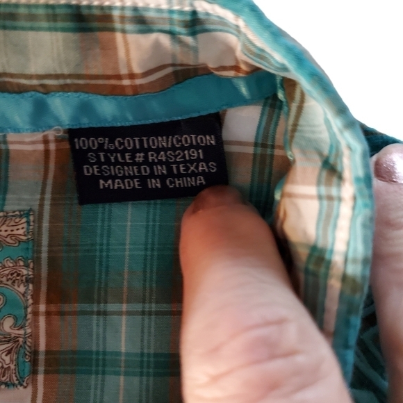 Panhandle Rough Stock Women's Turquoise Western Shirt, Snap Plaid Shirt Sz XL - Picture 12 of 14